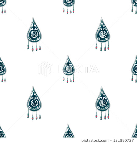 Kazakh pattern watercolor. Ornament with earrings and patterns. Hand drawn illustration on white background of Asian elements. For printing on fabrics and packaging paper for Nauryz Kazakh pattern watercolor. Ornament with earrings and patterns. Hand drawn illustration on white background of Asian elements. For printing on fabrics and packaging paper for Nauryz 121890727