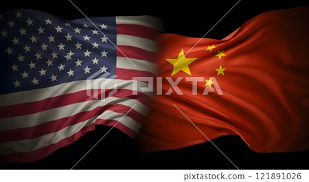 USA and China Flags Side by Side Symbolizing Diplomatic Relations 121891026