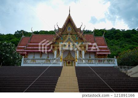 Beautiful Wat Tham Khao Khiao temple in Saraburi, Thailand under a cloudy sky on October 07, 2023 Beautiful Wat Tham Khao Khiao temple in Saraburi, Thailand under a cloudy sky on October 07, 2023 121891166