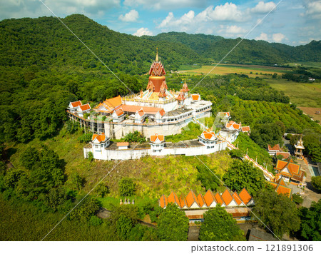 Exploring Wat Khao Phrom Sawan in Saraburi, Thailand surrounded by lush greenery on October 7, 2023 121891306