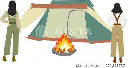 Illustration of a tent being set up Illustration of a tent being set up 121891757