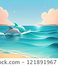 Dolphins swimming in the summer sea 121891967
