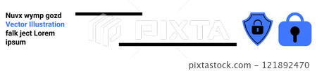 Shield with a lock and padlock icons in blue. Ideal for security and privacy themes, online protection, data encryption, cybersecurity, and safe browsing. Banner for landing page Shield with a lock and padlock icons in blue. Ideal for security and privacy themes, online protection, data encryption, cybersecurity, and safe browsing. Banner for landing page 121892470