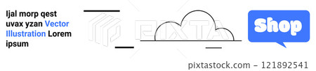 A sleek design with minimalist cloud graphics and a blue shop button ideal for online shopping, e-commerce sites, technology, digital marketing, and cloud services. Banner for landing page 121892541
