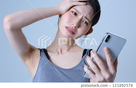 Smartphone and negative woman image 121892578