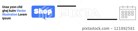 Shop button, calendar icon, and vector elements. Ideal for e-commerce websites, online shopping promotions, business planning, digital marketing, and sales events. Banner for landing page 121892581