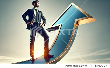 Confident business leader and growth arrow 121892774