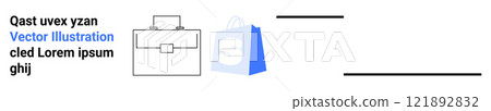Business briefcase beside a blue shopping bag. Ideal for business, marketing, e-commerce, retail, and corporate themes. Landing page 121892832