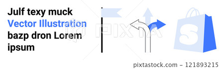 Text in various fonts and colors. Road sign with multiple directions. Bag with an S logo. Ideal for web design, online stores, UI icons, shopping guides, navigation themes. Landing page Text in various fonts and colors. Road sign with multiple directions. Bag with an S logo. Ideal for web design, online stores, UI icons, shopping guides, navigation themes. Landing page 121893215