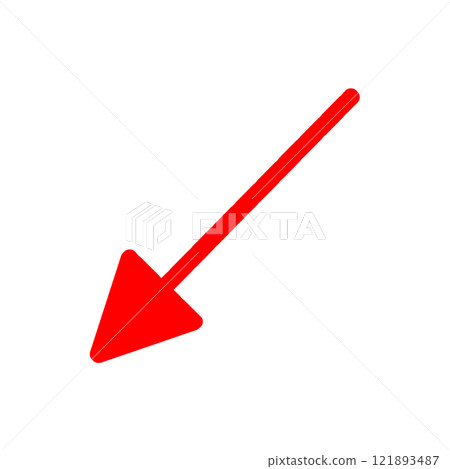 Illustration of a left-bottom/left-diagonal downward arrow 121893487