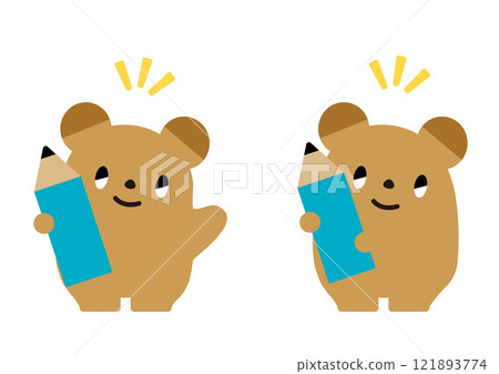 Bear holding a pencil_with facial expression 121893774