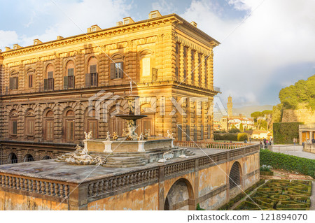 Panoramic view of the Pitti Palace and the Boboli Gardens. Panoramic view of the Pitti Palace and the Boboli Gardens. 121894070