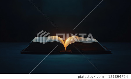 Open Bible with glowing light. AI-generated item 121894734