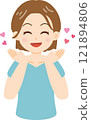 Illustration of a woman rejoicing with her hands together 121894806