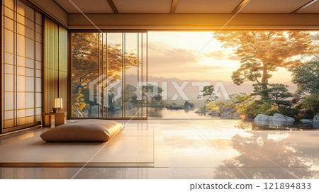 Japanese-style room and sunset 121894833