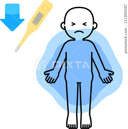 Deformed illustration of a person with a low body temperature 121895087