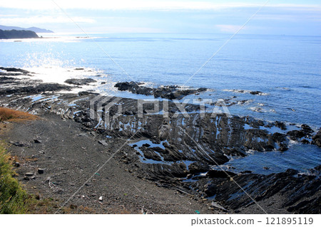 Rocky coast with exposed reefs 121895119