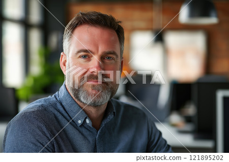 Middle-aged businessman in modern office. AI-generated item 121895202