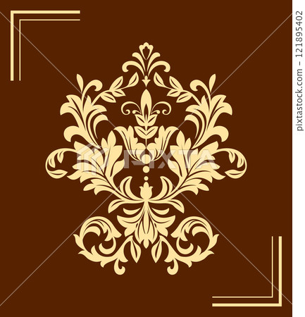 Damask graphic ornament. Floral design element. Golden and brown vector pattern 121895402