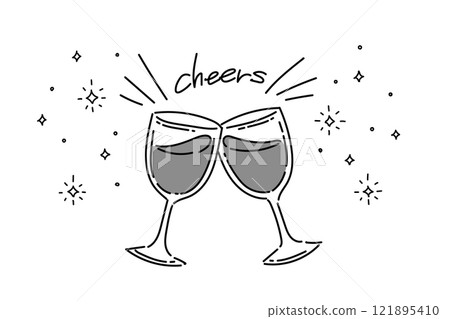 Illustration of a man toasting wine (grayscale) Sparkling 121895410