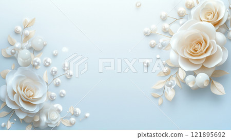 藍色和白色玫瑰框架 121895692