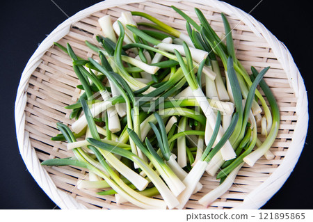 Chives in a colander 121895865