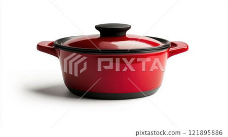 Red Cooking Pot with Lid Isolated on White Background Red Cooking Pot with Lid Isolated on White Background 121895886