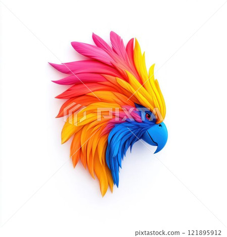 Colorful 3D Cartoon Eagle Head on White Background 121895912