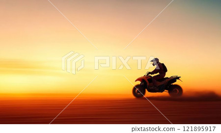 ATV Rider Driving Through Desert Sand Dunes 121895917
