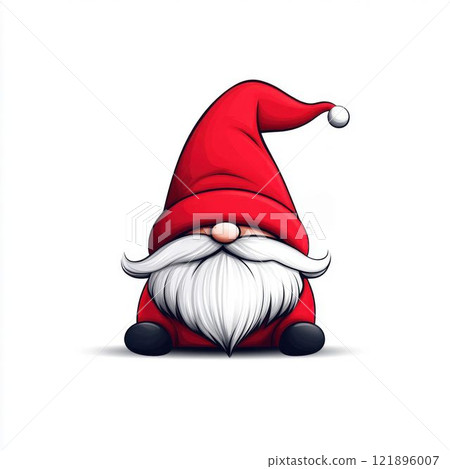 Cute Christmas Gnome with Red Hat Isolated on White Background Cute Christmas Gnome with Red Hat Isolated on White Background 121896007