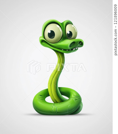 Cute Cartoon Green Snake with Big Eyes Cute Cartoon Green Snake with Big Eyes 121896009