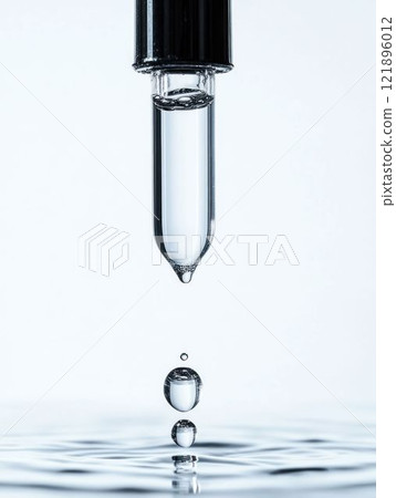 Serum Dropper with Transparent Liquid Closeup Serum Dropper with Transparent Liquid Closeup 121896012