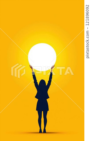 Silhouette of Woman Lifting Sun 121896092
