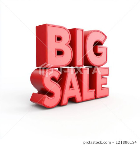 3D Red Big Sale Text Isolated on White Background 121896154
