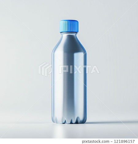 Metallic Water Bottle with Blue Cap Isolated on White Background Metallic Water Bottle with Blue Cap Isolated on White Background 121896157