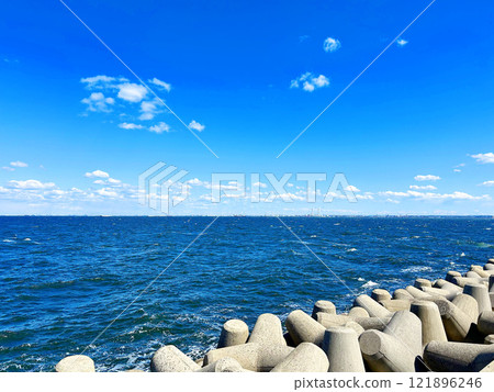 Tetrapods and the vivid blue of the sea and sky Tetrapods and the vivid blue of the sea and sky 121896246