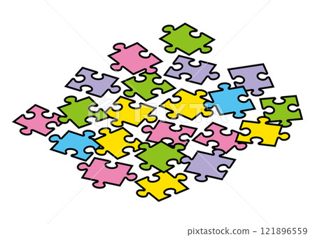 A simple jigsaw puzzle seen from above A simple jigsaw puzzle seen from above 121896559