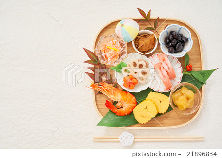精美擺設的一盤禦節菜 – 各種一口大小的御節菜,點亮新年 精美擺設的一盤禦節菜 – 各種一口大小的御節菜,點亮新年 121896834