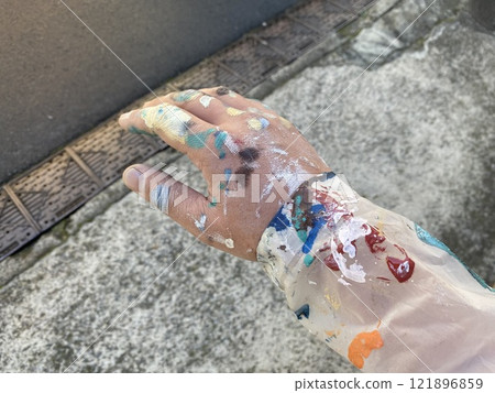 Hands with paint of various colors Hands with paint of various colors 121896859
