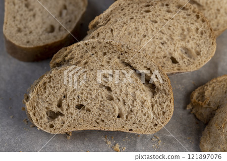 wheat flour bread in close-up 121897076
