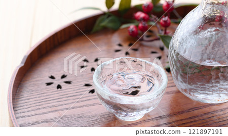 Image of Japanese sake (pouring cold sake) 121897191