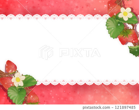 Strawberry fruit, flower and leaf illustration background material 121897485