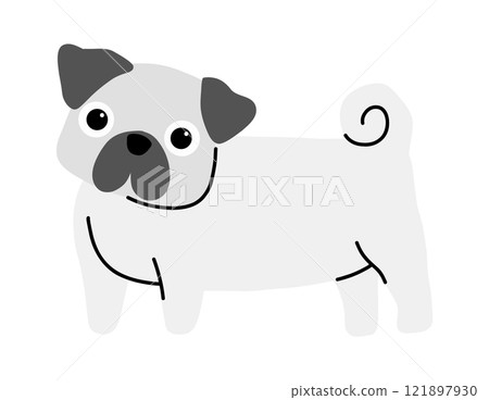 Vector illustration of a cute pug, ideal for pet-related designs, children's products, logos, posters, and modern branding projects, perfect for creative use 121897930