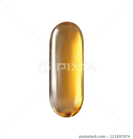 Realistic Golden Capsule or Softgel for Medical, Pharmaceutical, and Nutritional Supplement Branding. Vector illustration 121897974