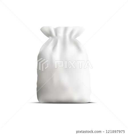 Realistic White Drawstring Canvas Bag for Branding, Product Packaging, and Eco-Friendly Design Projects. Vector illustration Realistic White Drawstring Canvas Bag for Branding, Product Packaging, and Eco-Friendly Design Projects. Vector illustration 121897975