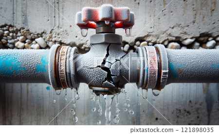 Water leak caused by burst water pipe 03 "AI generated image" 121898035