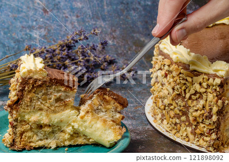 Homemade Kyiv cake. The known ukrainian bakery products . Selective focus 121898092