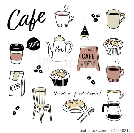 手繪咖啡館插畫set_color 121898212