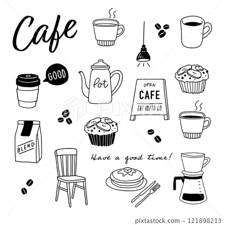 手繪咖啡館插畫集_線描 121898213