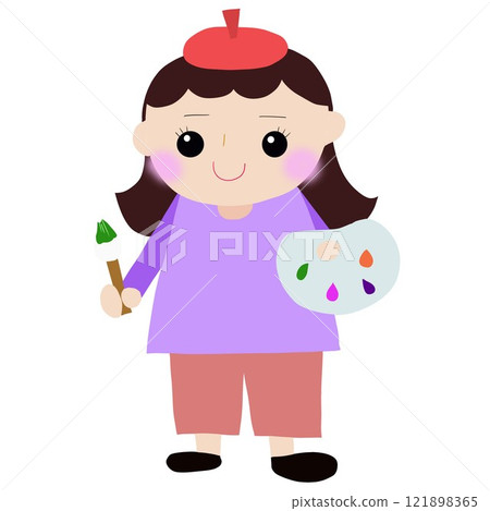 A woman painter holding paints and brushes A woman painter holding paints and brushes 121898365